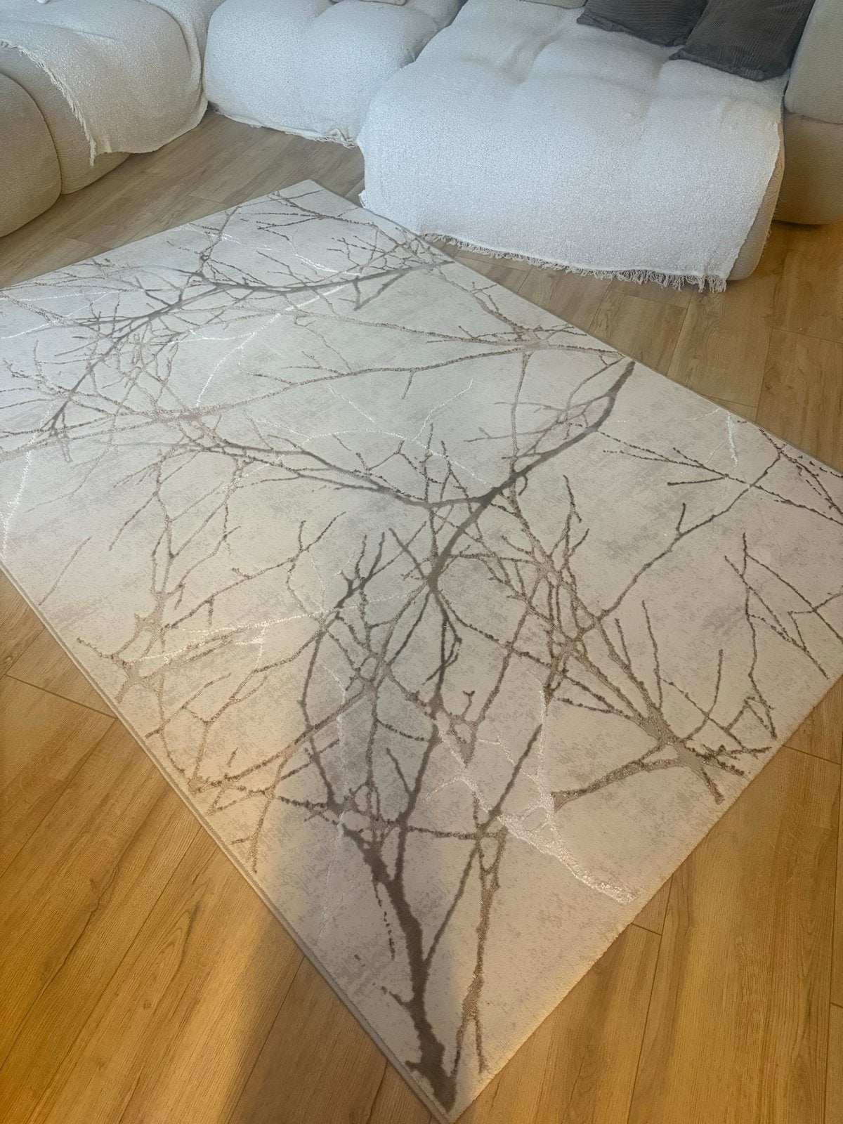 Nieuw! Merinos Modern vloerkleed met boomtakken patroon, Ophalen, Beige, 150 tot 200 cm, Rechthoekig