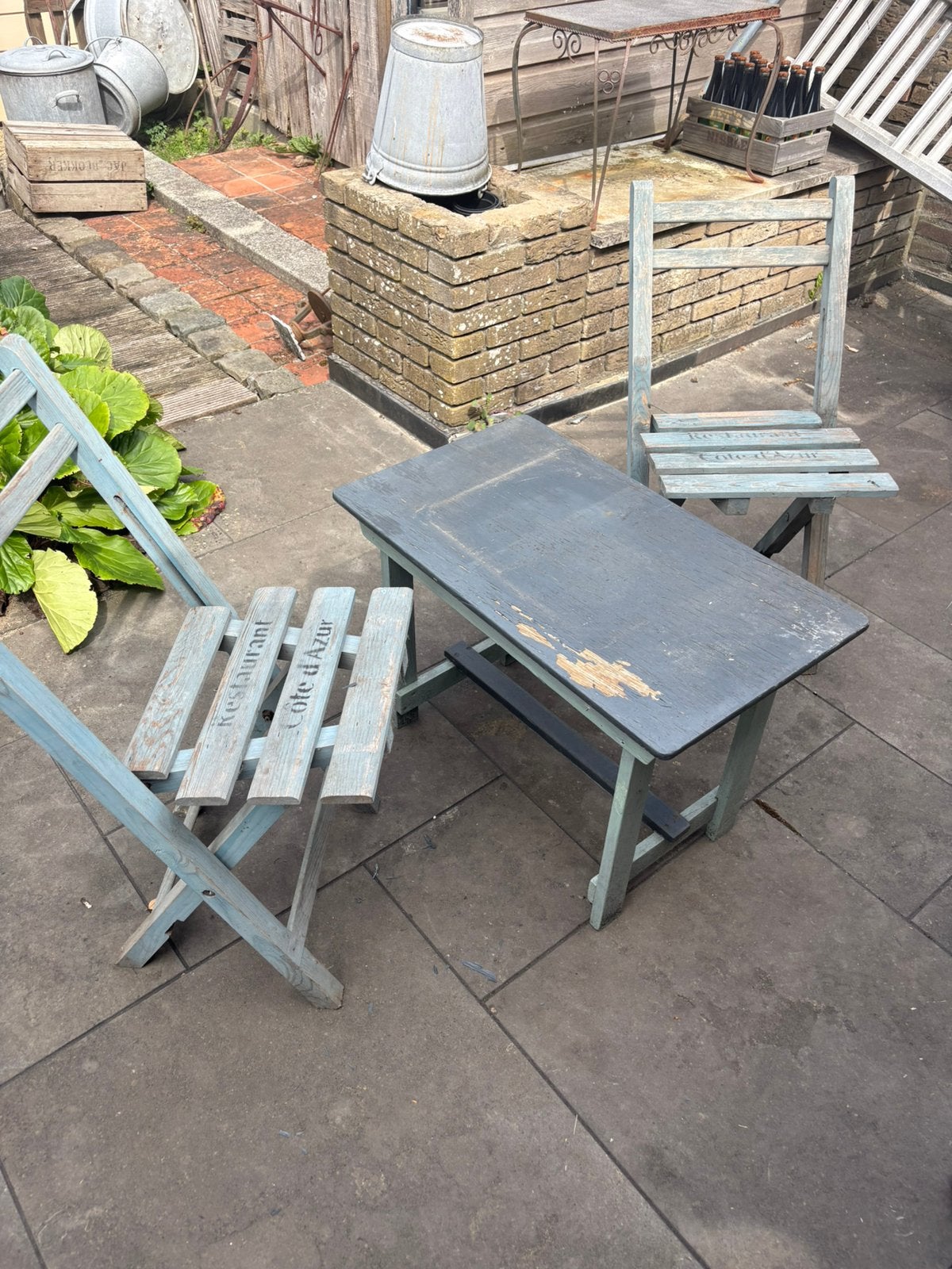 2 leuke bistro stoelen met tafel, Ophalen, 3 zitplaatsen, Zo goed als nieuw, Tuinset