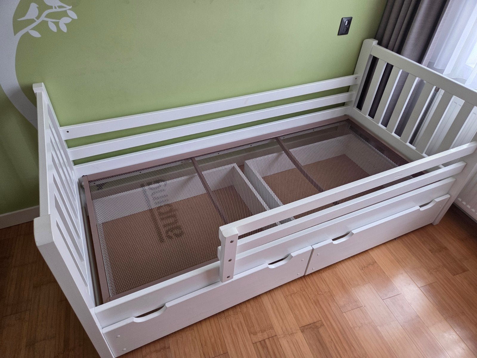 Houten bed frame kind met Auping spiraal en lades (90x200cm), Huis en Inrichting, Slaapkamer | Bedden, Eenpersoons, 90 cm, Hout