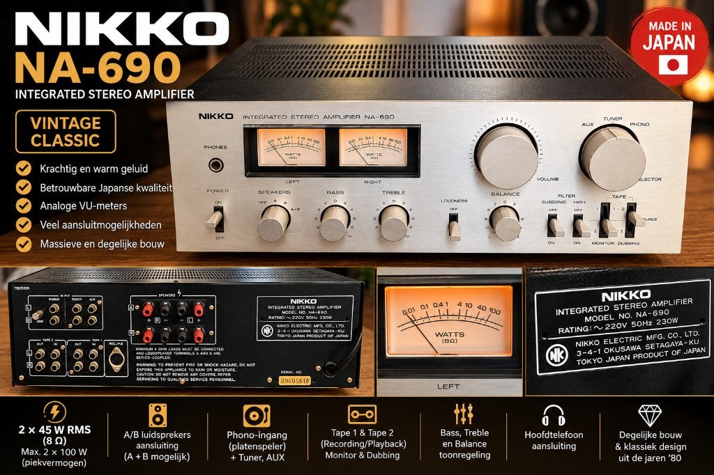 Nikko NA-690 Vintage Stereo Versterker, Overige merken, Gebruikt, Ophalen of Verzenden, 60 tot 120 watt