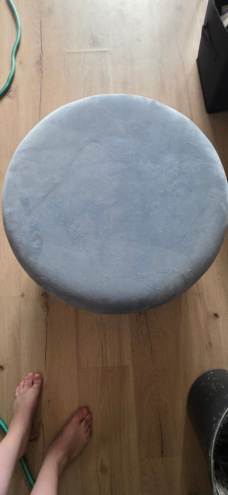 Ronde blauwkleurige poef, Ophalen, Gebruikt, Rond