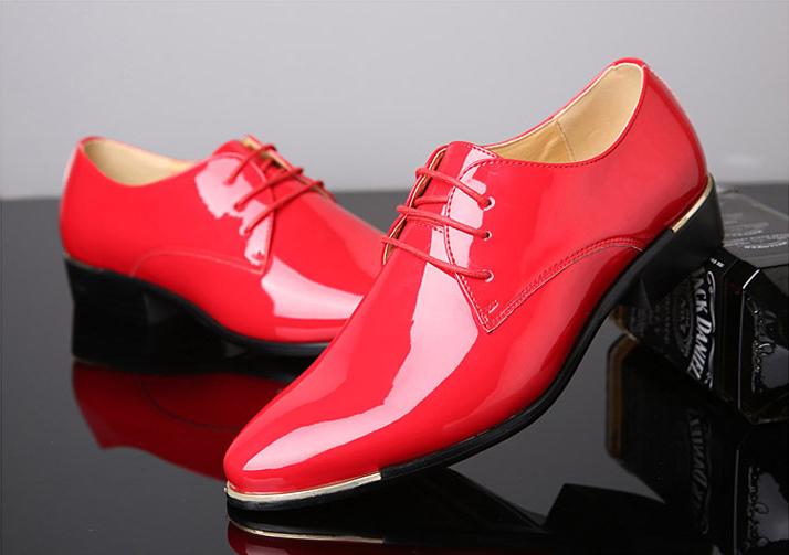 Rode lak heren schoenen / mannen glimmende leren luxe oxford, Verzenden, Nieuw, Overige kleuren, Veterschoenen