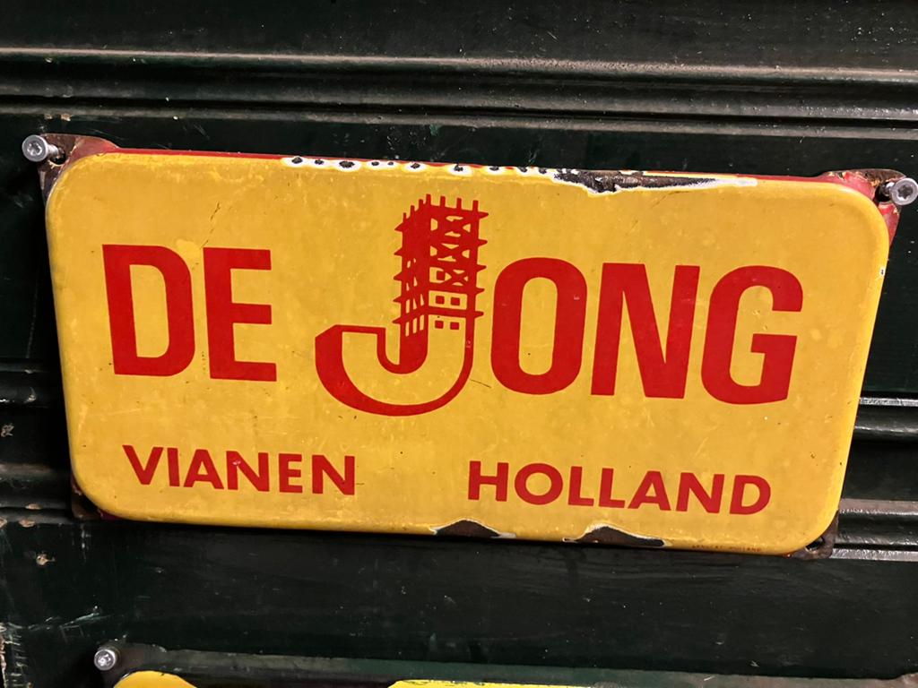 Authentiek Emaille Reclamebord De Jong Vianen Holland, Ophalen of Verzenden