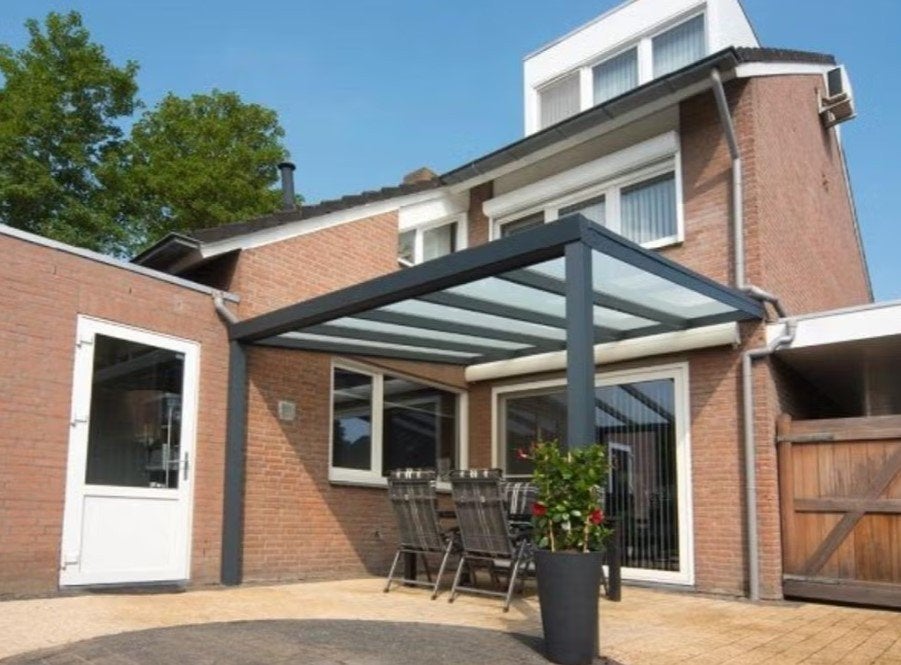 KOOPJE Veranda antraciet 400x330cm -spotset + zonwering TEAB, Ophalen, Zo goed als nieuw, Veranda