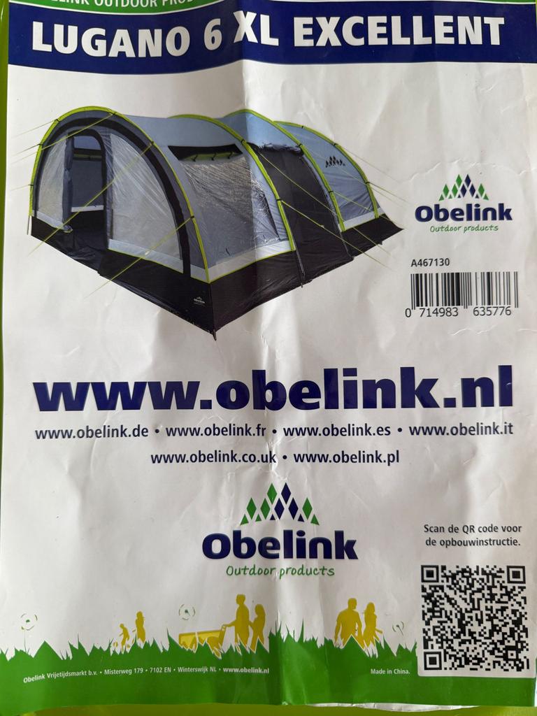 Obelink Lugano 6 XL Excellent  tunneltent, Caravans en Kamperen, Tenten, Ophalen of Verzenden, Gebruikt, Tot en met 6