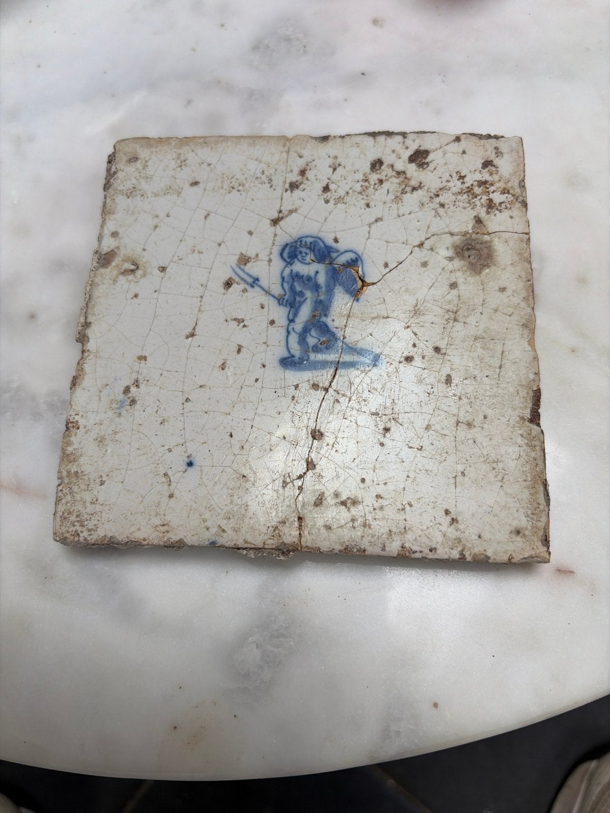 Antieke Delfts Blauwe Tegel met Engel, Ophalen of Verzenden