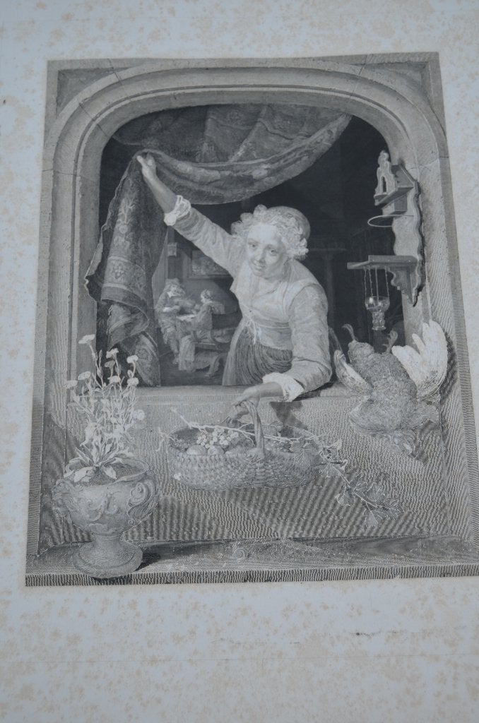 9 Staalgrav. 19e E Stadia van een schilderij van Gerard Dou, Overige technieken, Ophalen of Verzenden, Klassiek, Overige onderwerpen