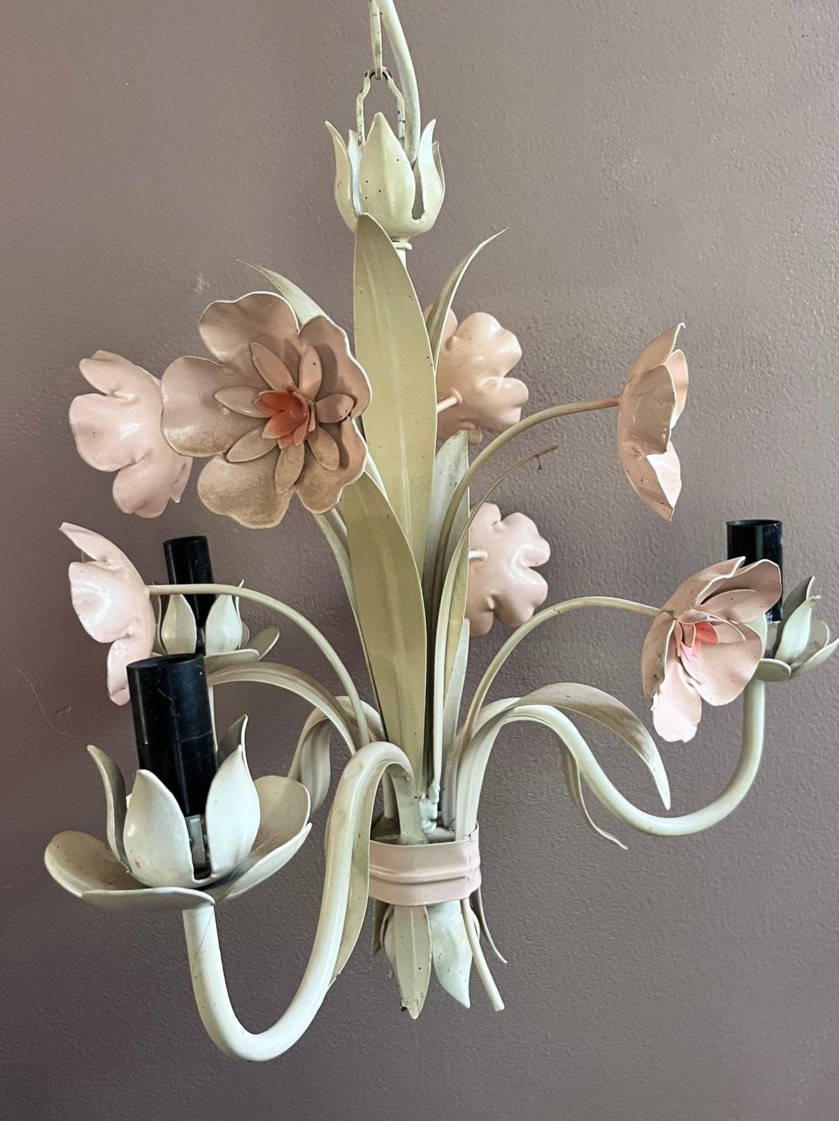 Leuke Franse brocante bloemenkroonluchter, Ophalen of Verzenden, Gebruikt, Brocante vintage