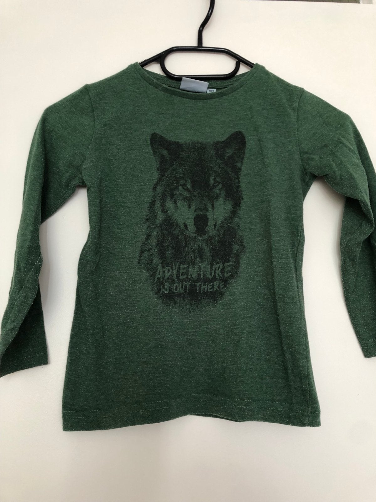 Groen longsleeve shirt met wolf print - Scamps & Boys, Ophalen of Verzenden, Gebruikt, Jongen, Shirt of Longsleeve