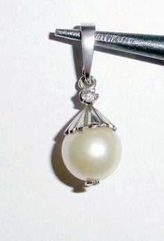 Hanger parel witgoud 585 diamant, Met edelsteen, Overige voorstellingen, Verzenden, Wit