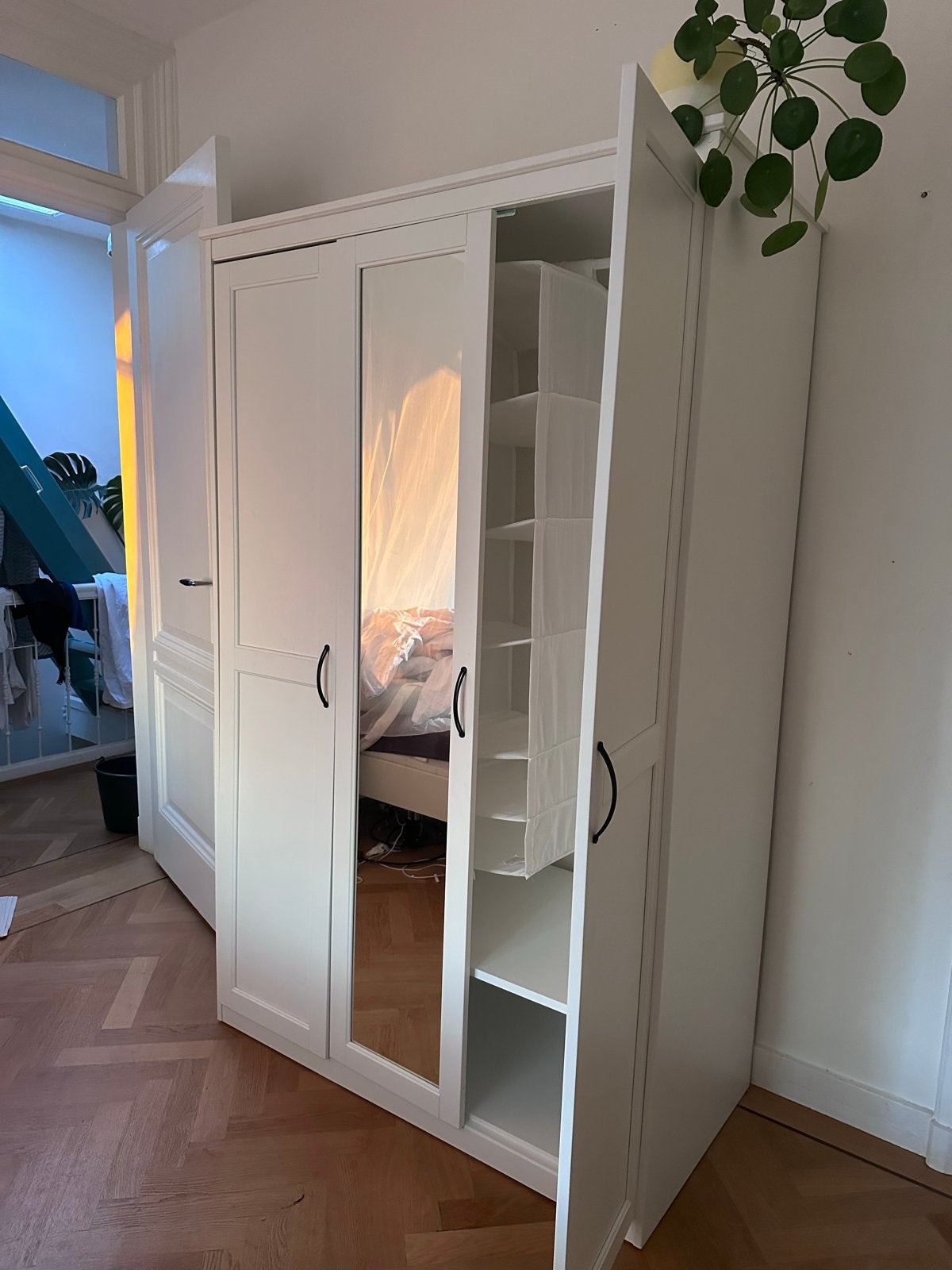 IKEA SONGESAND Kledingkast Wit met Spiegeldeur, Ophalen, Gebruikt, 100 tot 150 cm, 150 tot 200 cm