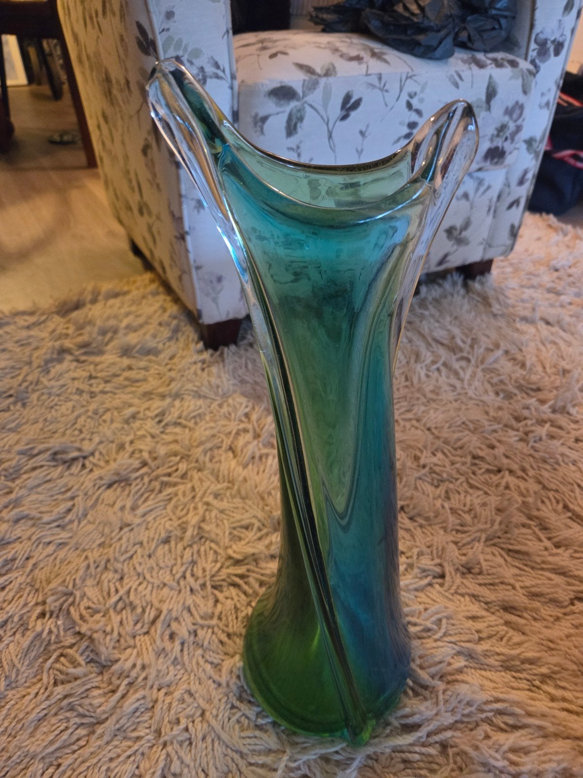 Vintage Groene Glazen Vaas - Decoratief Kunstobject, Ophalen of Verzenden
