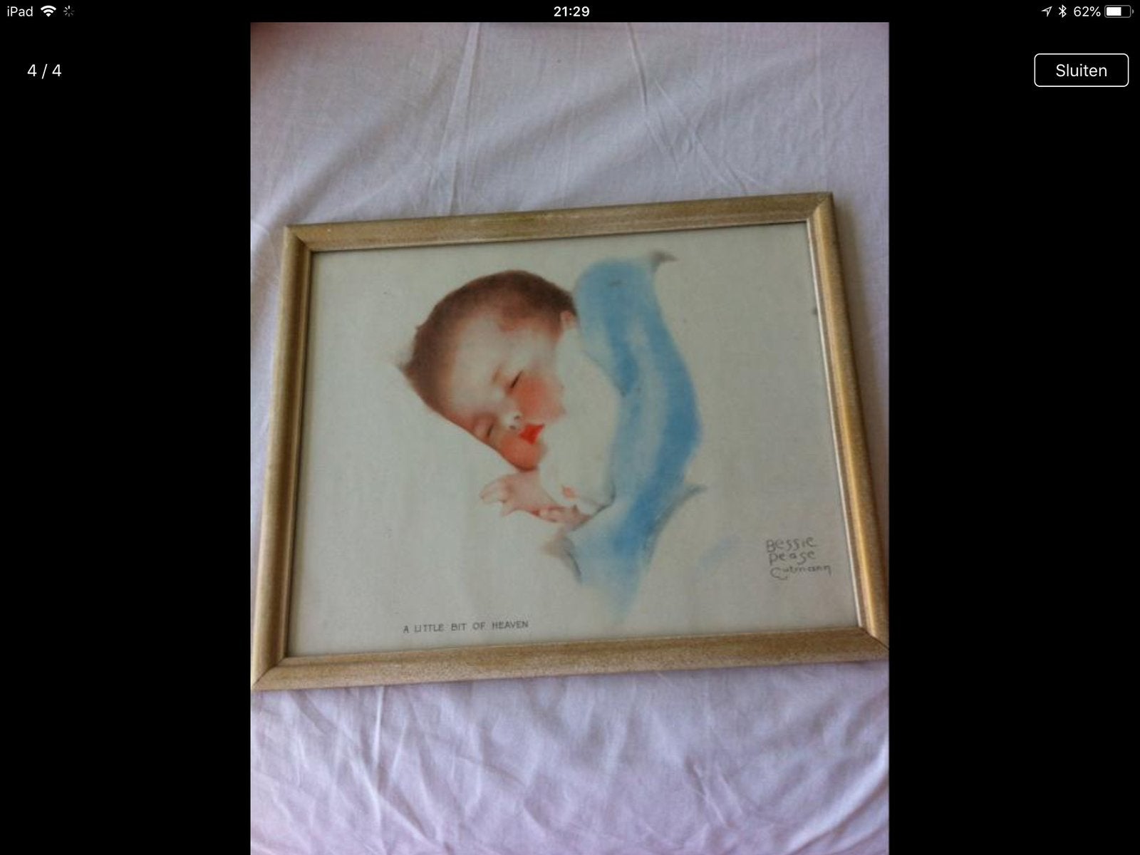 Vintage prent waterverf, achter glas; gesigneerd. Aquarel., Antiek en Kunst, Ophalen of Verzenden