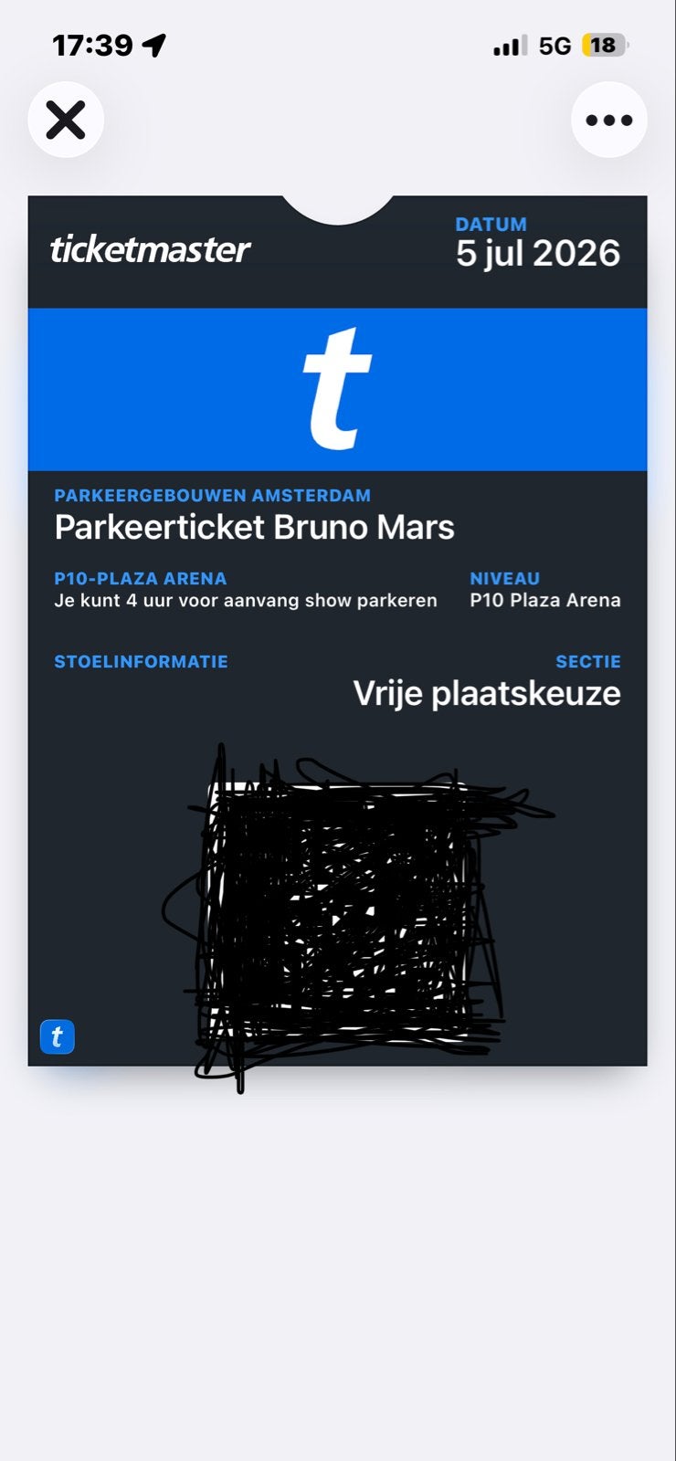 Parkeerticket Bruno Mars 5 juli, Tickets en Kaartjes, Eén persoon, Juli