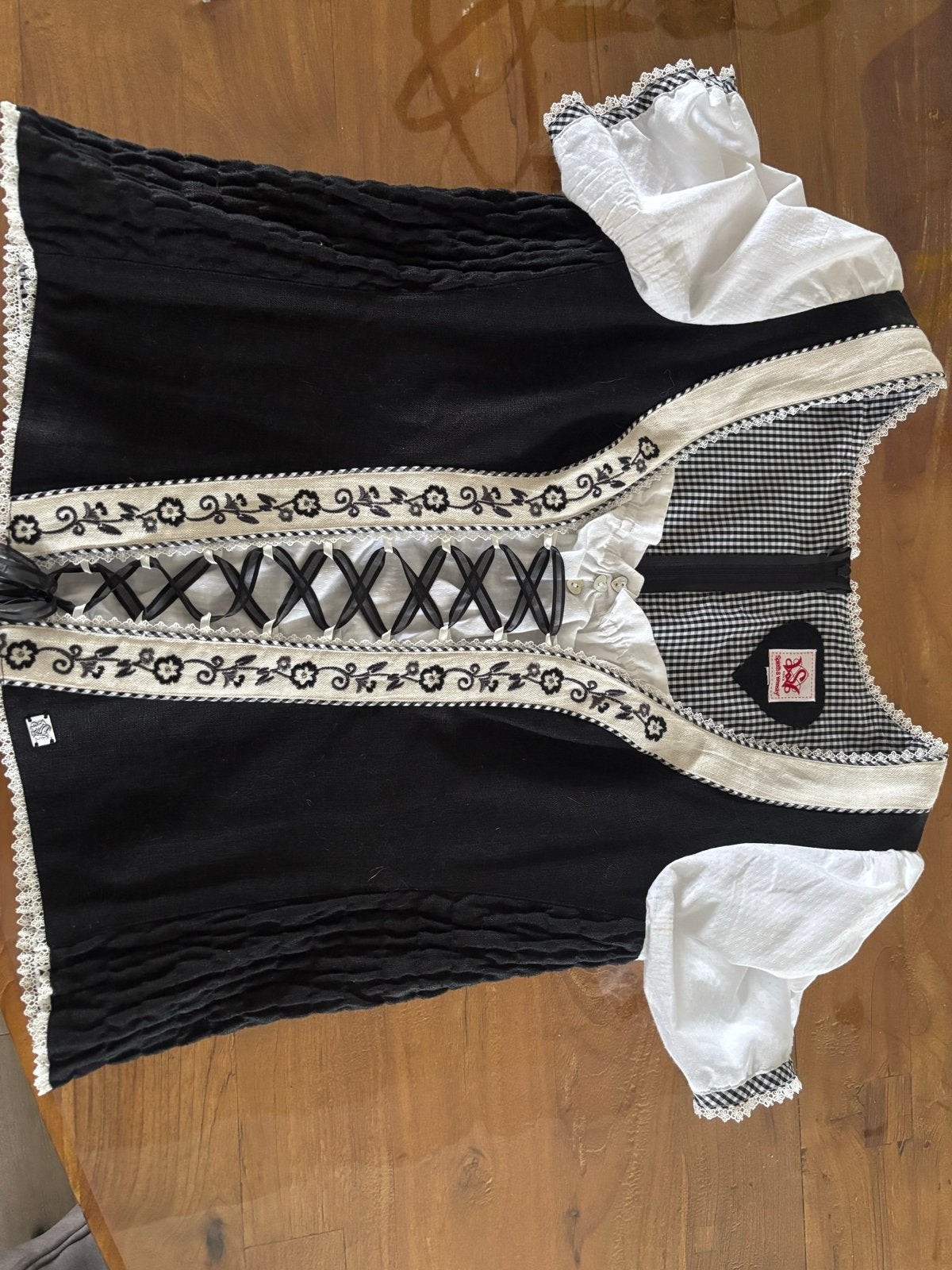 Spieth & Wensky Dirndl shirt Zwart-Wit Geruit met Kant, Ophalen of Verzenden, Zo goed als nieuw
