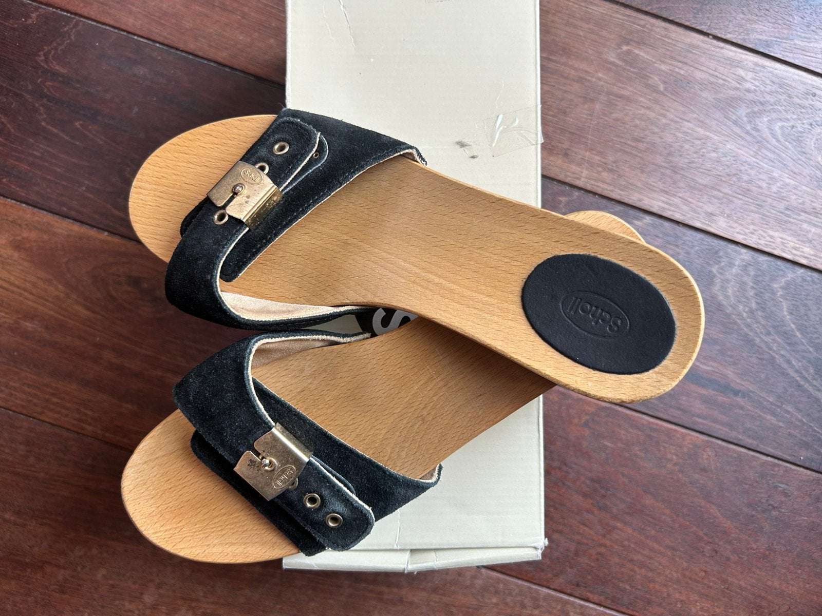 Zwarte Scholl sandalen/klompjes, Ophalen of Verzenden, Zwart, Sandalen of Muiltjes