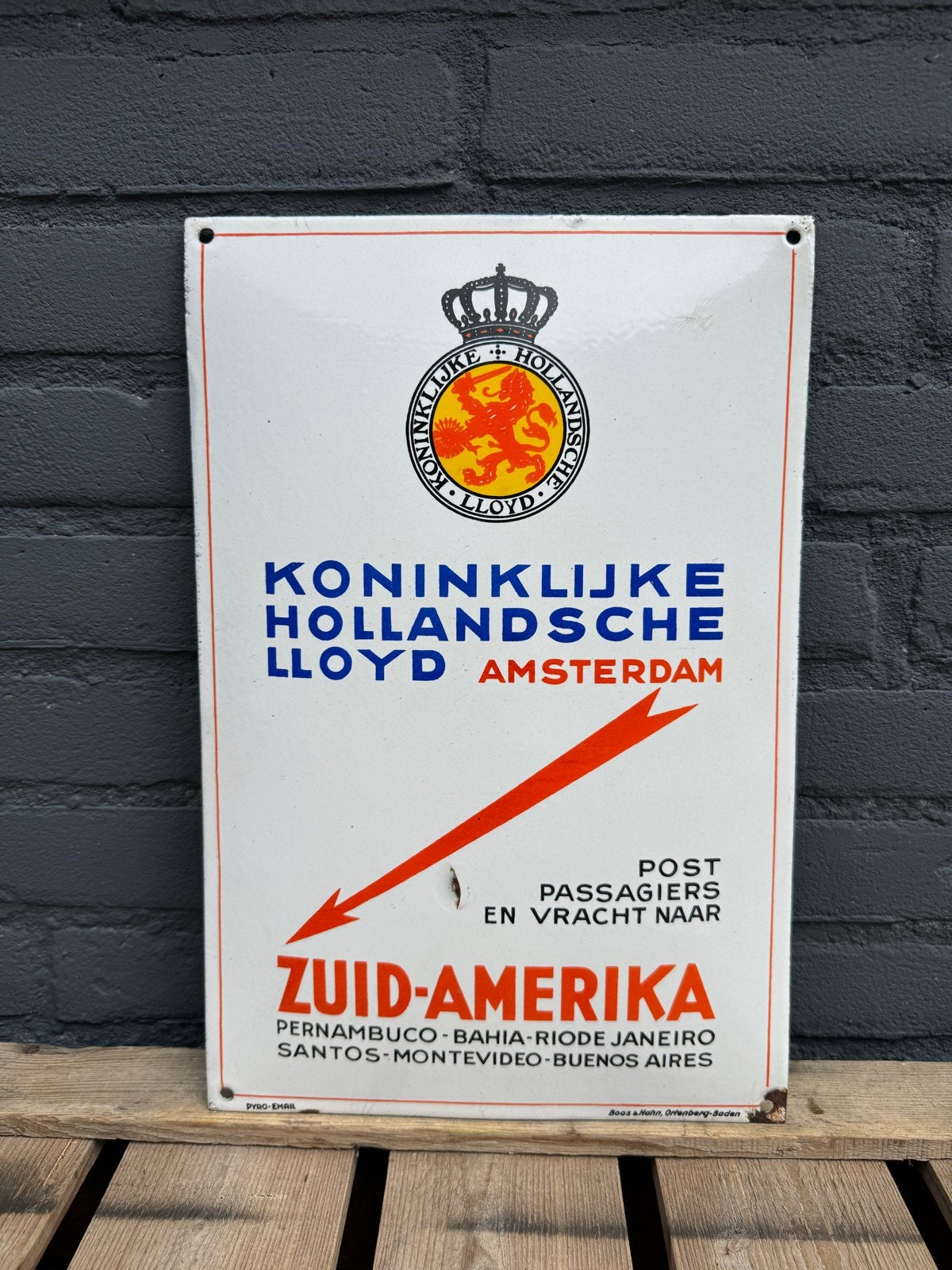 Emaille Bord Koninklijke Hollandsche Lloyd, Ophalen of Verzenden