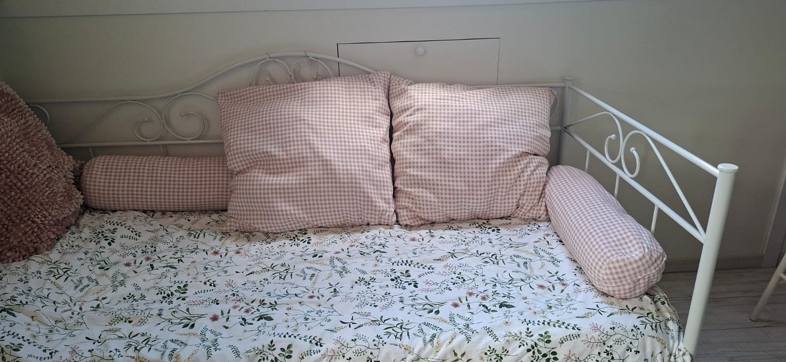 Kussenset,  geruite kussens , roze wit, Gebruikt, 90 cm, Eenpersoons, Wit