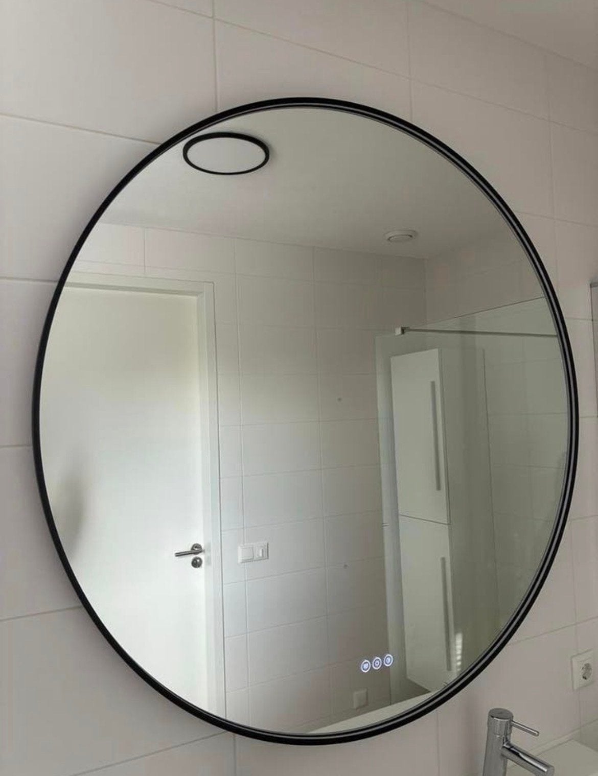 Grote ronde badkamerspiegel 120cm (verwarming/licht defect), Huis en Inrichting, Woonaccessoires | Spiegels, Ophalen, Gebruikt