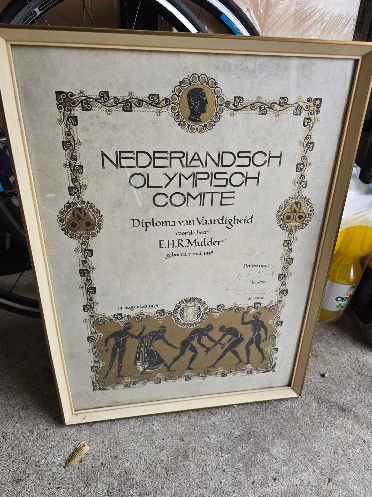Oud Olympisch Diploma van Vaardigheid - 1959, Verzamelen, Ophalen of Verzenden, Gebruikt