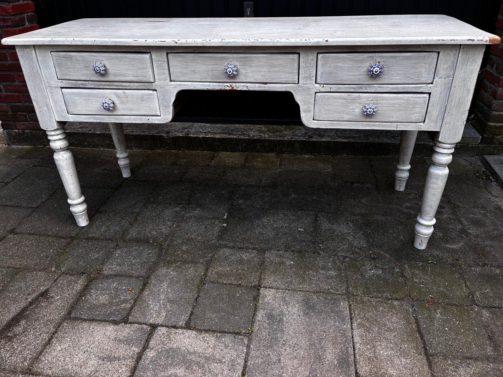 Antieke landelijke schrijftafel/bureau met lades, Ophalen