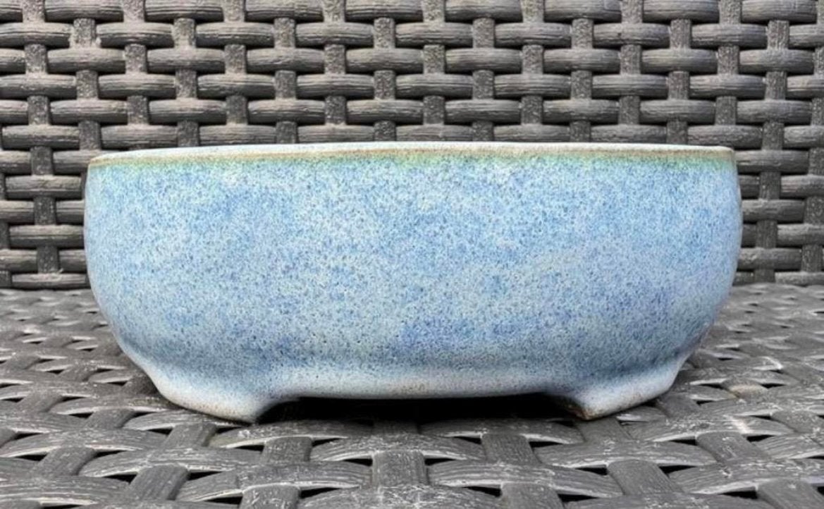 Bonsai schaal handgemaakt licht blauw gemerkt 13,9x11,8x4,7, Ophalen of Verzenden, Zo goed als nieuw, Overige vormen, Aardewerk