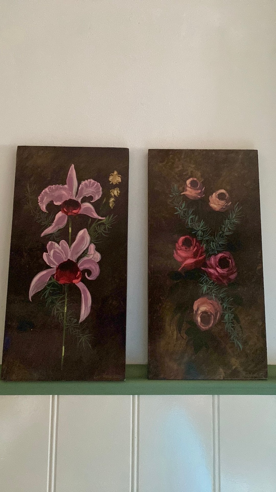 Vintage unieke set bloemenpanelen gesigneerd Weichold’82, Ophalen of Verzenden