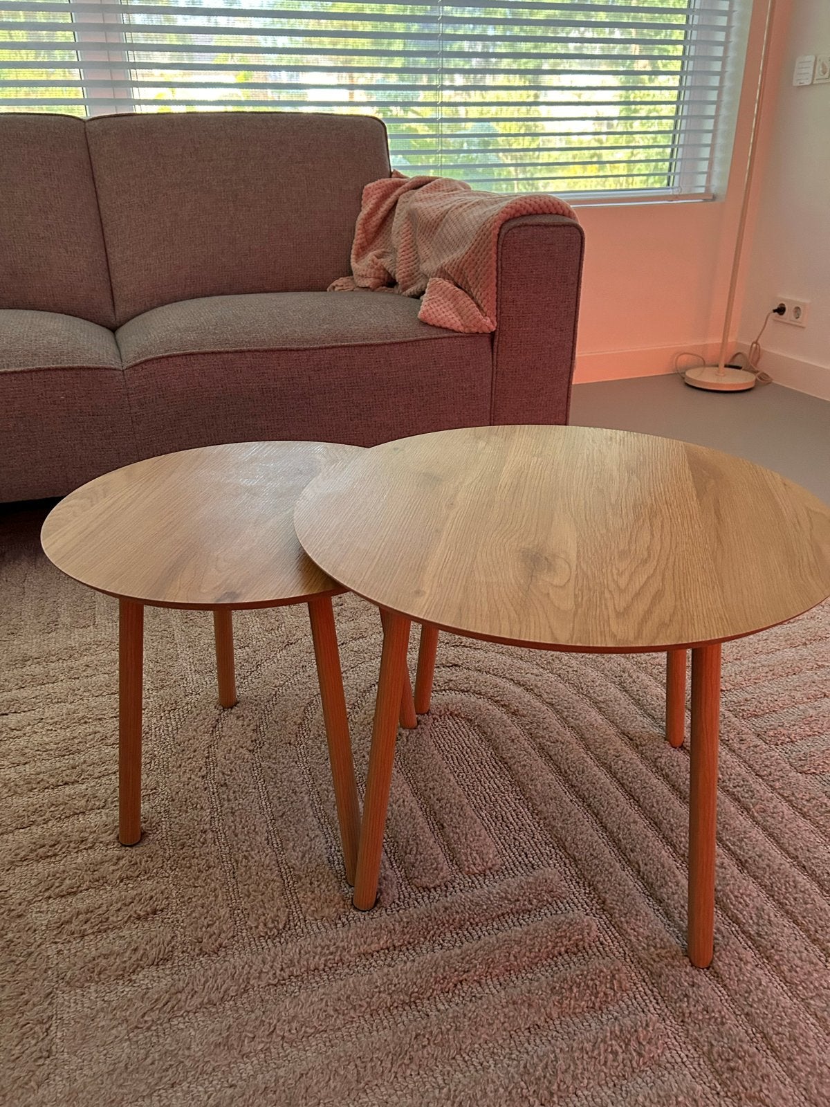 Salontafelset Eiken Kleur rond, Ophalen, 50 tot 100 cm, 50 tot 100 cm, Zo goed als nieuw