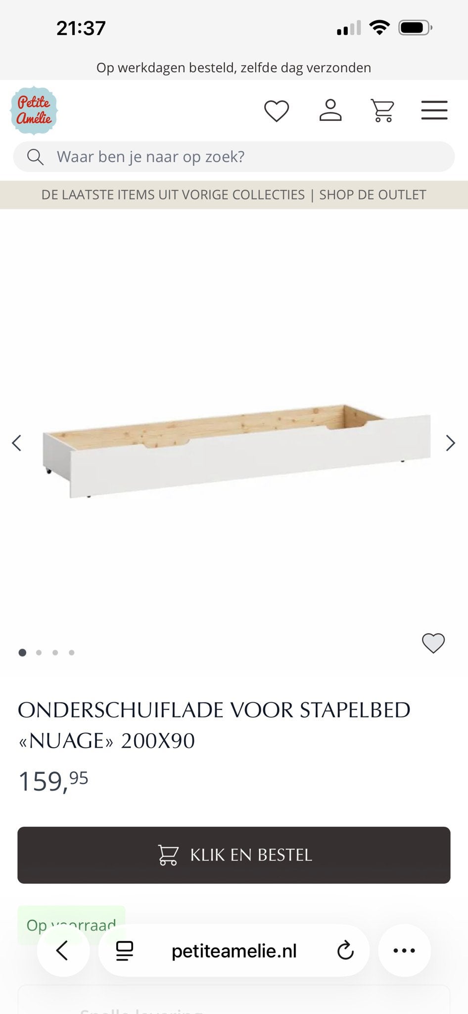 Stapelbed Petite Amélie Nuage 200x90 met lade, Ophalen, Gebruikt, 90 cm, Eenpersoons