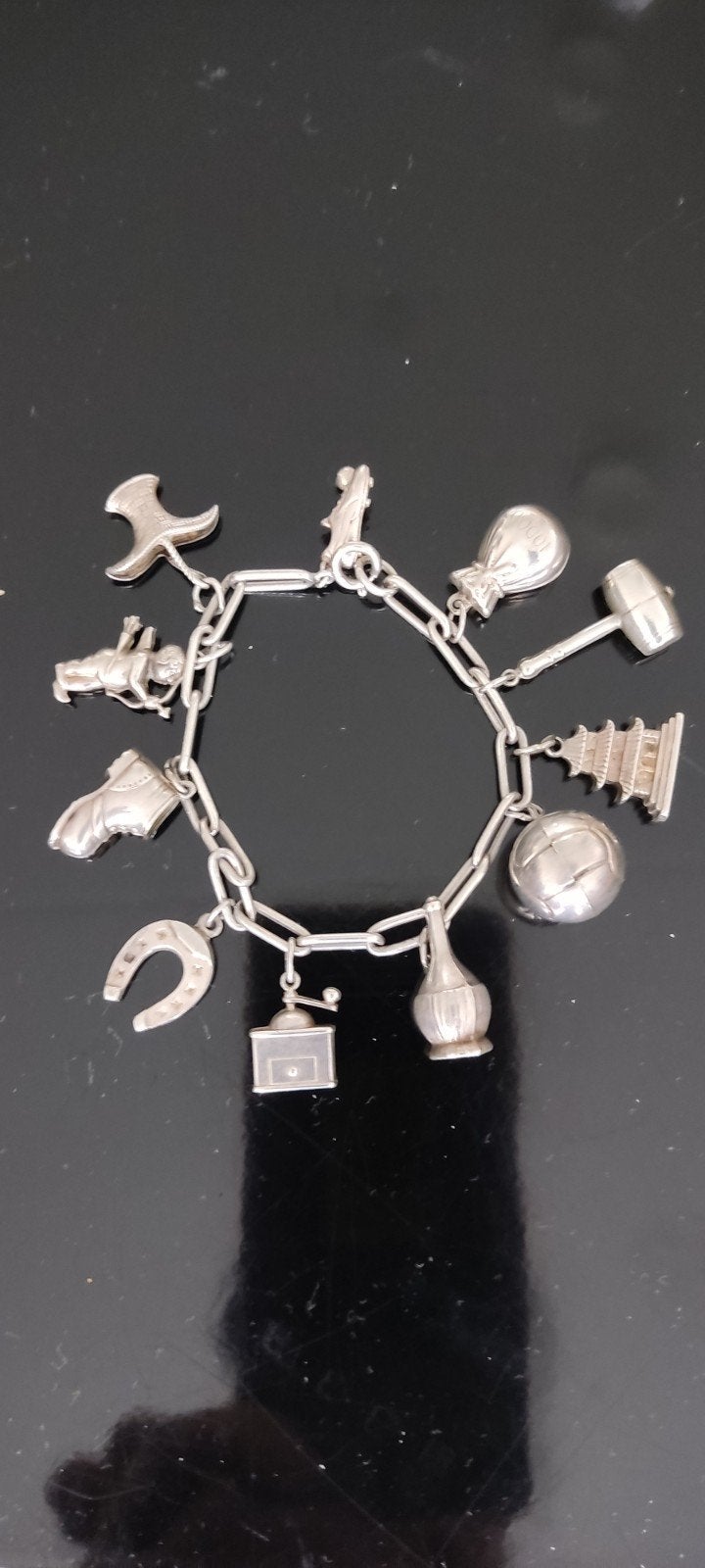 Zilveren bedelarmband met 11 bedels., Sieraden, Tassen en Uiterlijk, Piercings, Ophalen of Verzenden, Zo goed als nieuw, Zilver