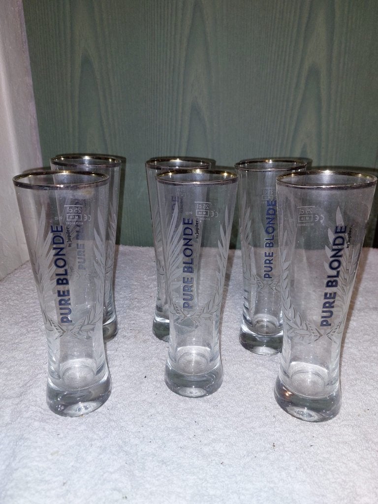 6 oude gegrav.kristallen glazen Pure Blonde, Ophalen of Verzenden, Nieuw, Glas of Glazen, Overige merken