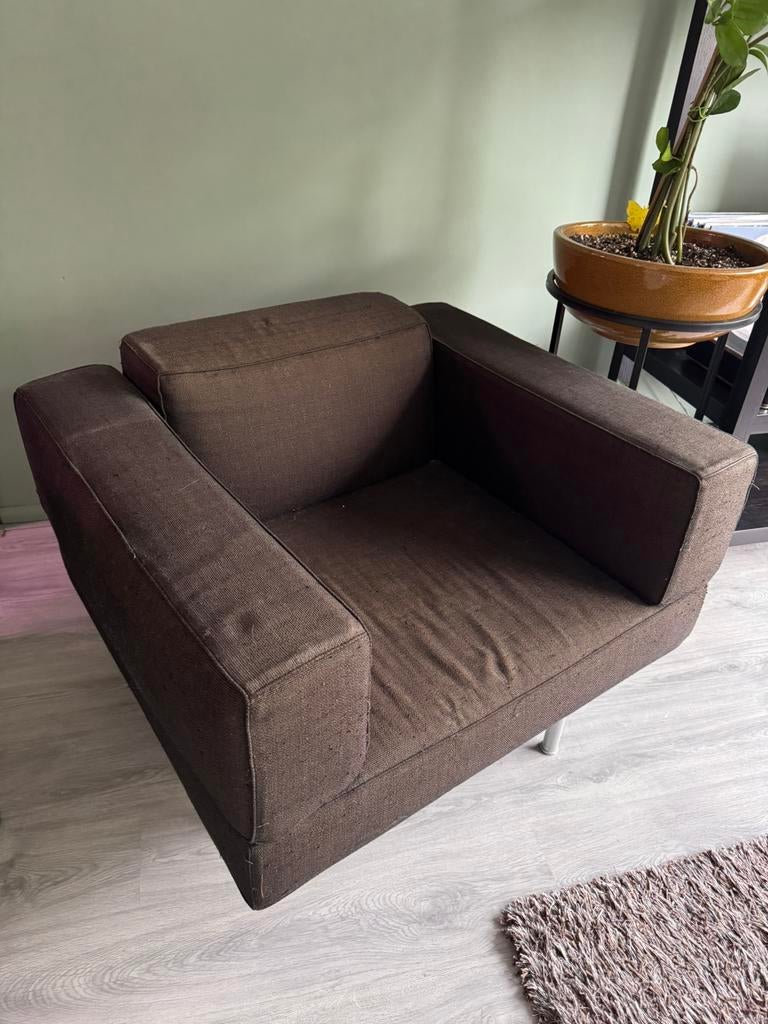 Cassina Reef donkerbruine fauteuil, Ophalen, Gebruikt, Eenpersoons, 75 tot 100 cm