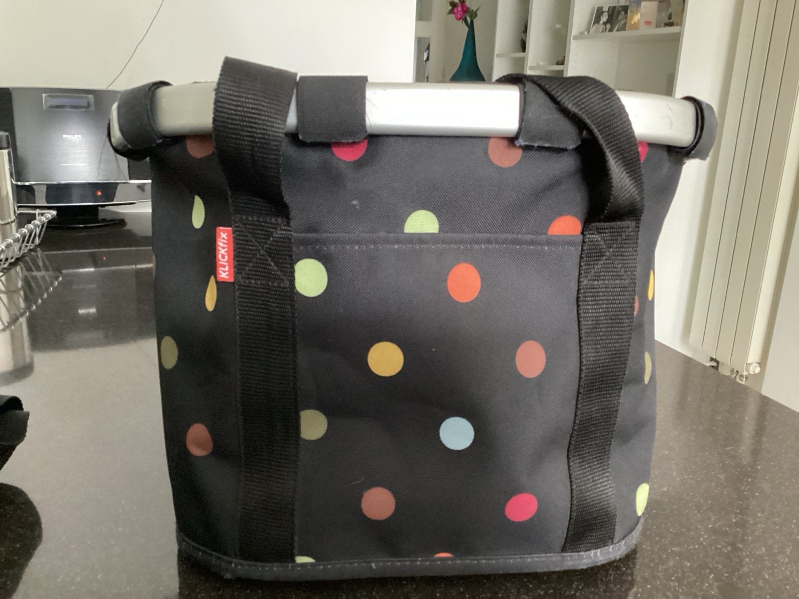 Klickfix Fietsmand met vrolijke stippen - 35x25x30 cm, Fietsen en Brommers, Fietsaccessoires | Fietsmanden, Gebruikt, Fietsmand