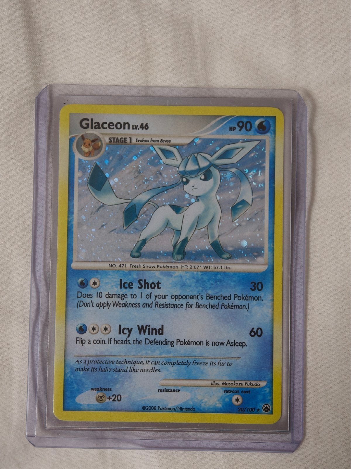Glaceon Pokémon Kaart 2008 Holo - Zeldzaam!, Ophalen of Verzenden, Zo goed als nieuw, Losse kaart, Foil