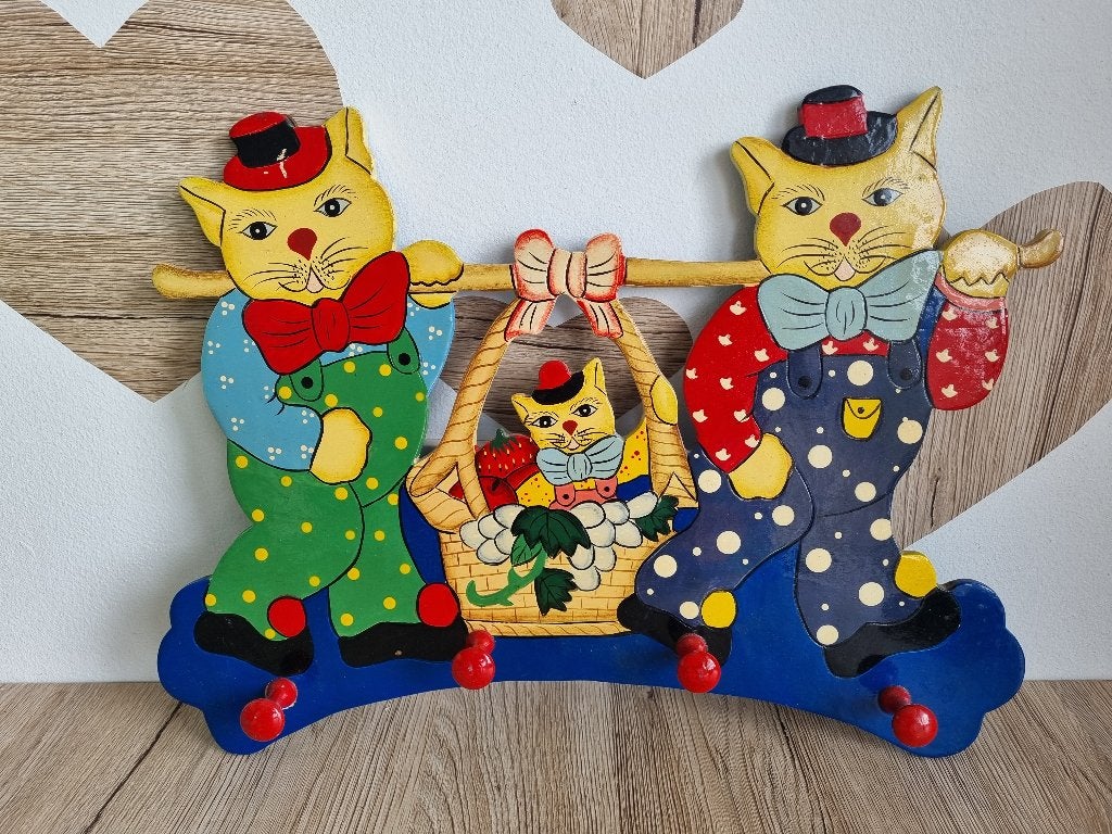 Mooie Grote Vintage Katten Poes Kleding Hanger -Kapstok Hout, Gebruikt, Overige merken, Verzenden, Kapstokje