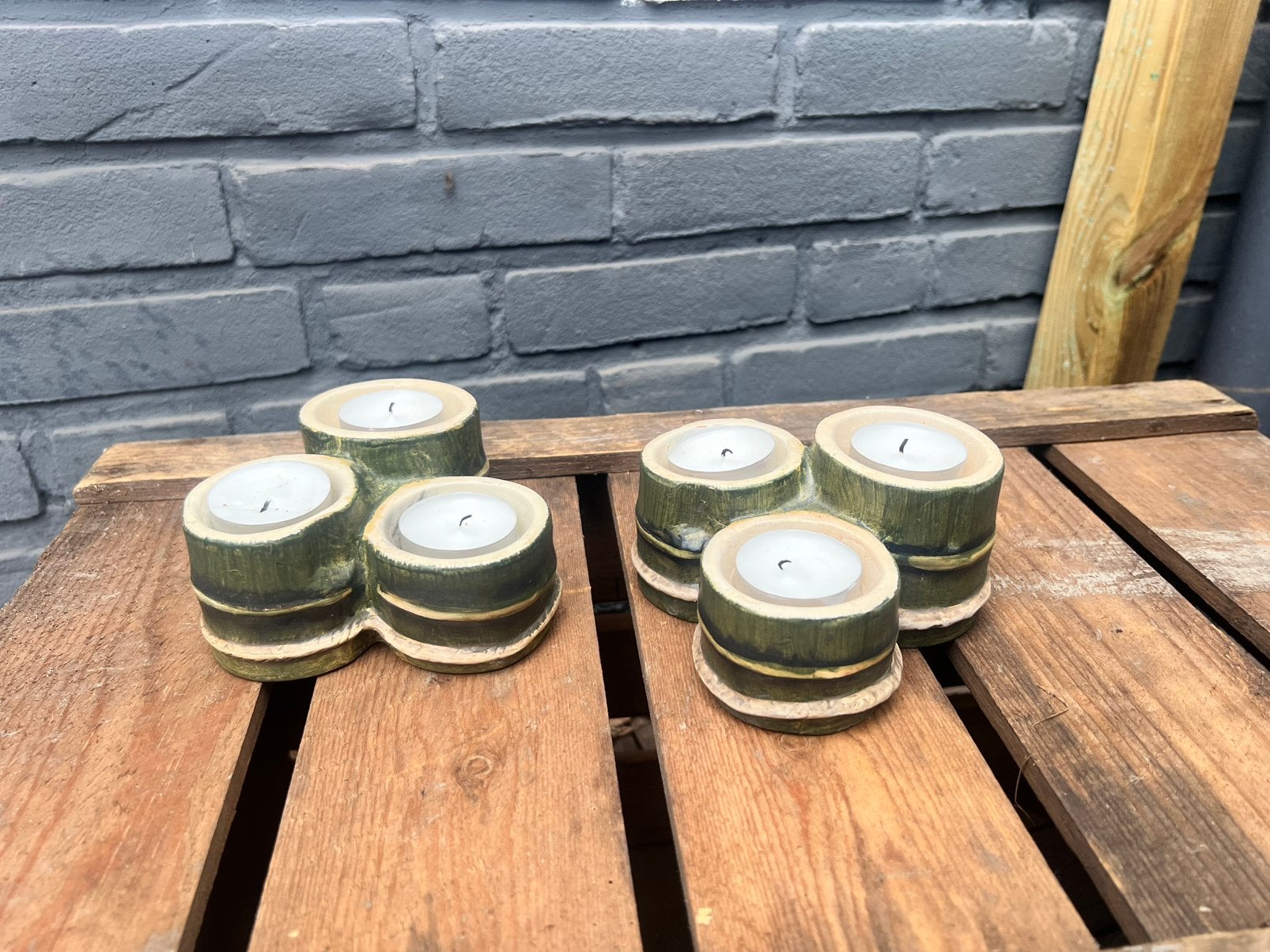 Waxinelichtjeshouders, bamboe look, totaal 6 stuks, Ophalen