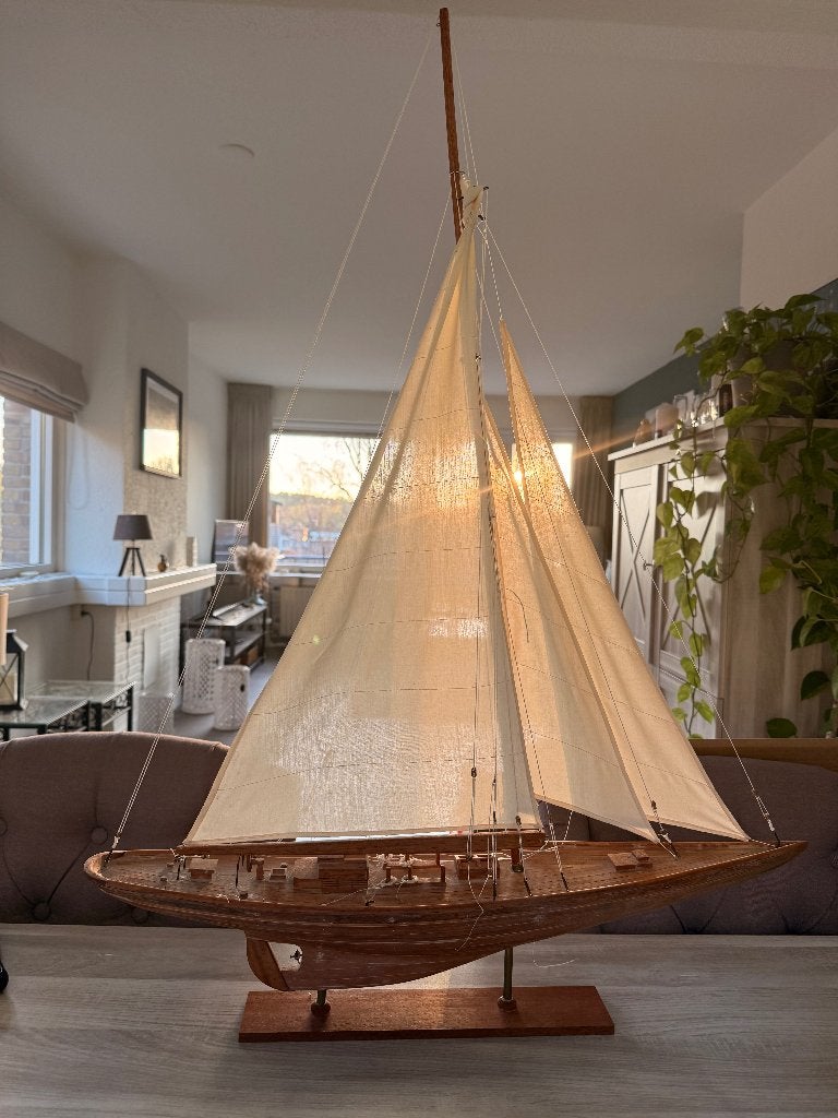 Grote houten modelzeilboot 93 cm - klassiek, Ophalen, Gebruikt, Groter dan 1:32, Overige merken
