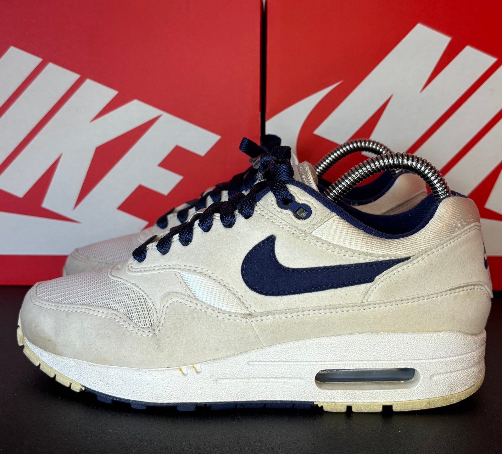 Nike Air Max 1 ID White Blue mt. 38, Wit, Ophalen of Verzenden, Sneakers of Gympen, Gedragen