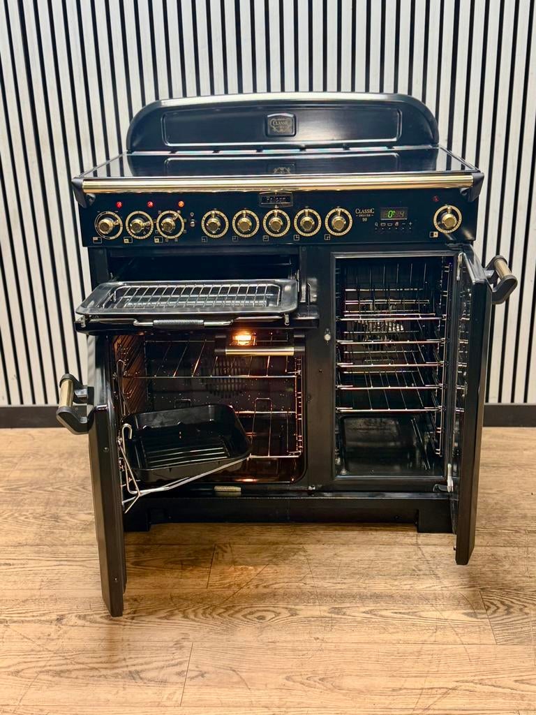 Luxe Falcon Classic De Luxe INDUCTIE Zwart/messing 90 cm, Fornello Esperta, Ophalen of Verzenden, Zo goed als nieuw, Energieklasse A of zuiniger