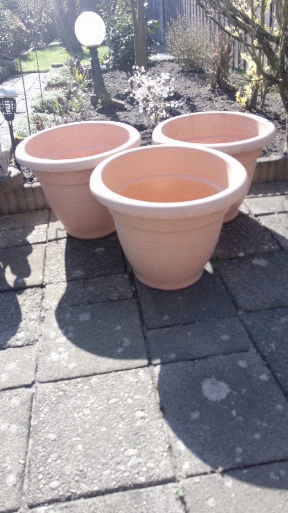 2 Terracotta Plantenbakken Kunststof, Tuin en Terras, Bloembakken en Plantenbakken, Ophalen, Kunststof, Gebruikt, Rond