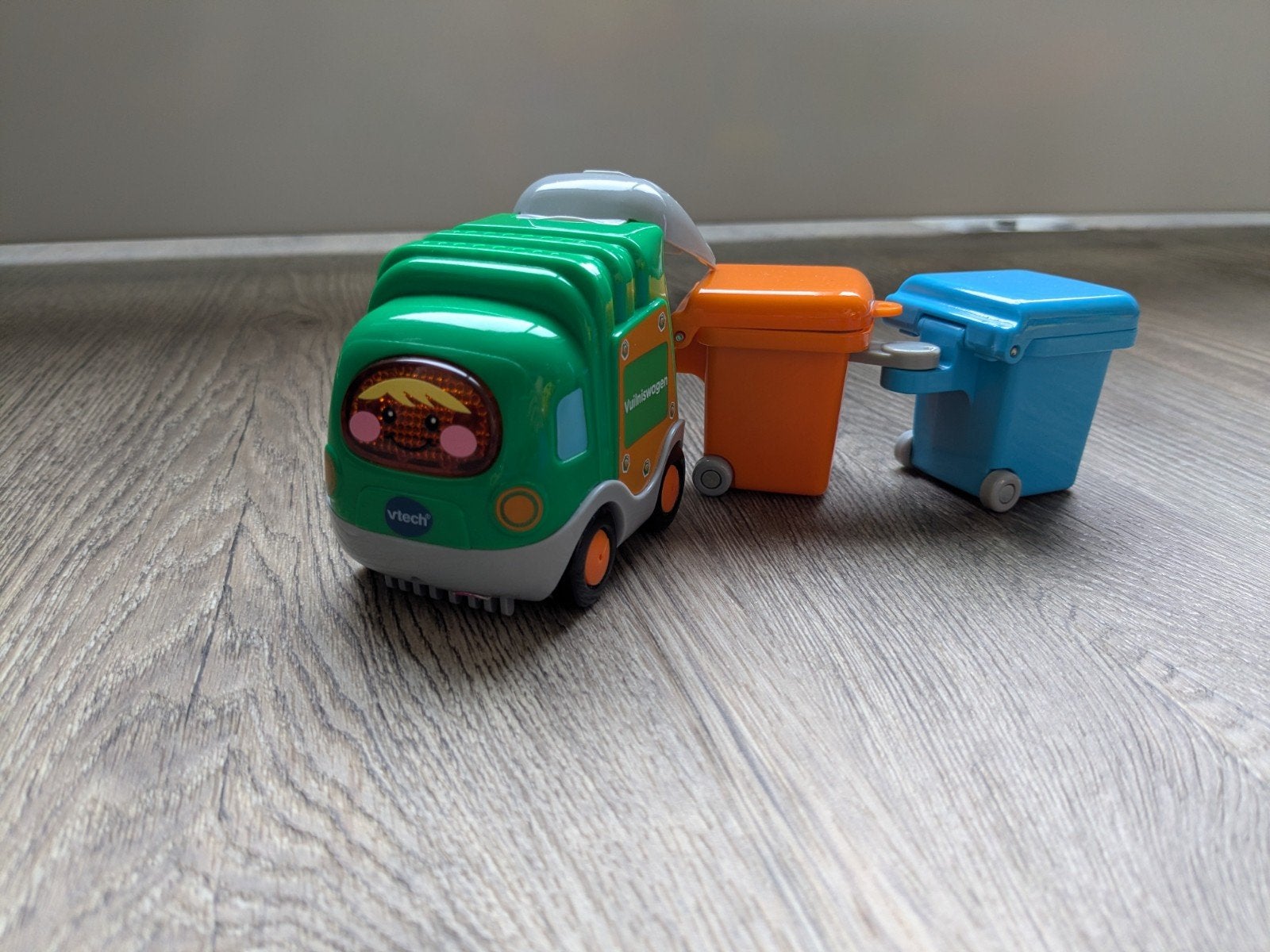 VTech Vigo Vuilniswagen met aanhanger en bakken, Kinderen en Baby's, Ophalen of Verzenden, Zo goed als nieuw, 6 maanden tot 2 jaar
