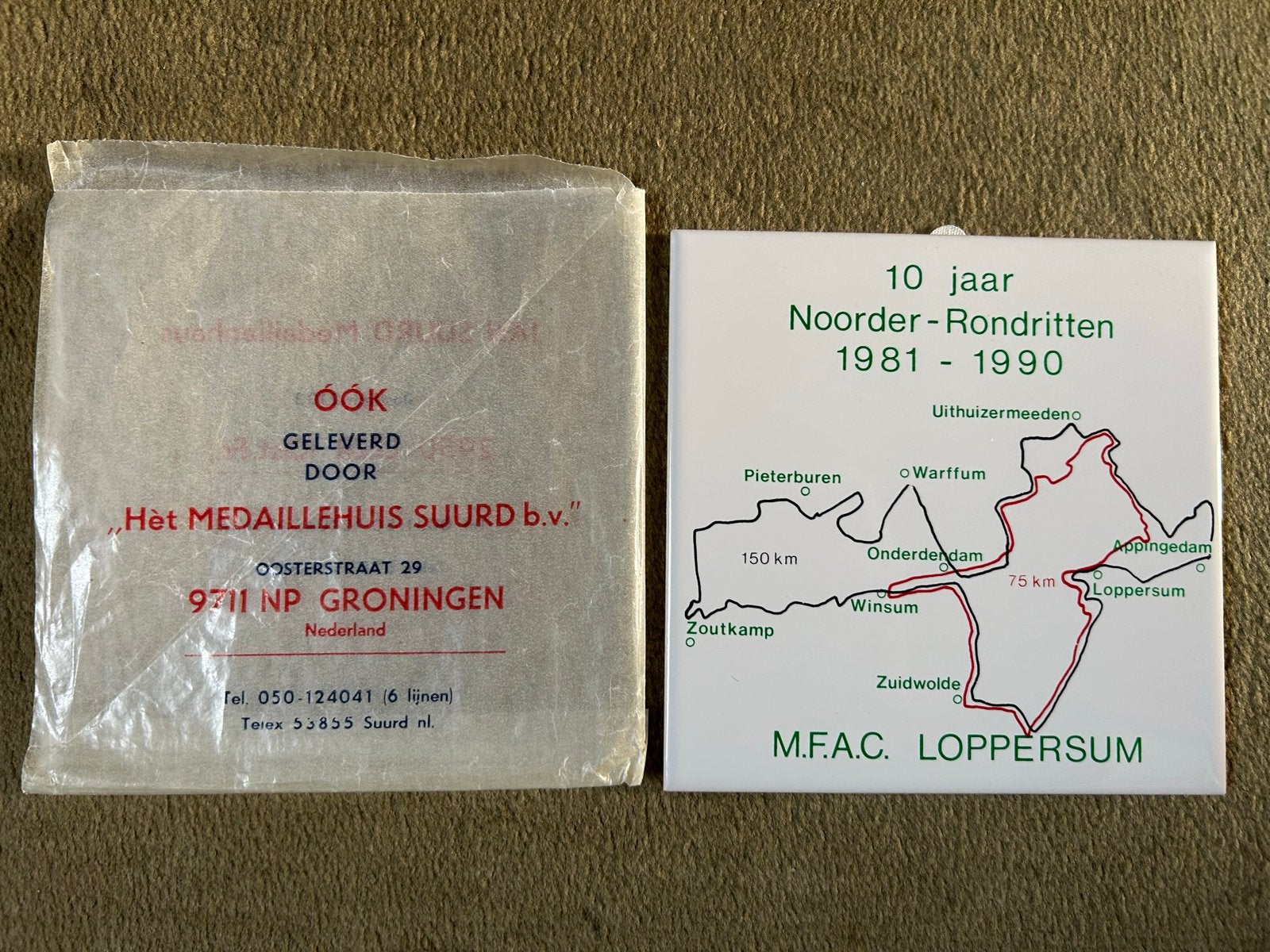 Tegeltje 10 jaar Noorder-Rondritten 1981-1990 MFAC Loppersum, Ophalen of Verzenden
