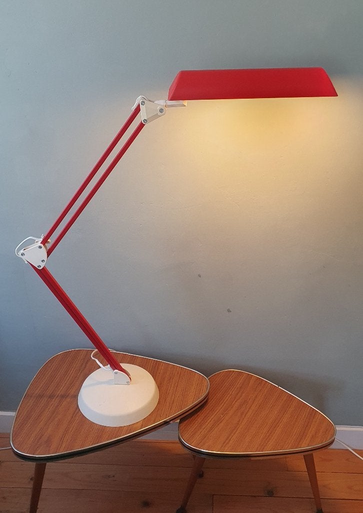 Bureaulamp Kunstof Memphis stijl - Rood - Ruime zwenkarm., Overige fittingen, Ophalen of Verzenden, Zo goed als nieuw, Rood