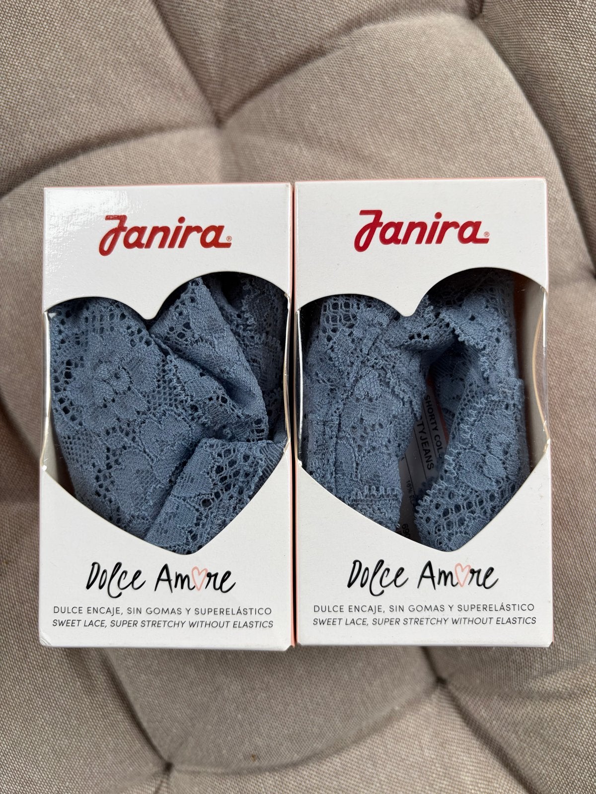 Janira Dolce Amore Shorty Kant Dusty jeans 2 stuks maat S, Kleding | Dames, Ondergoed en Lingerie, Verzenden, Blauw, Broekje of Short