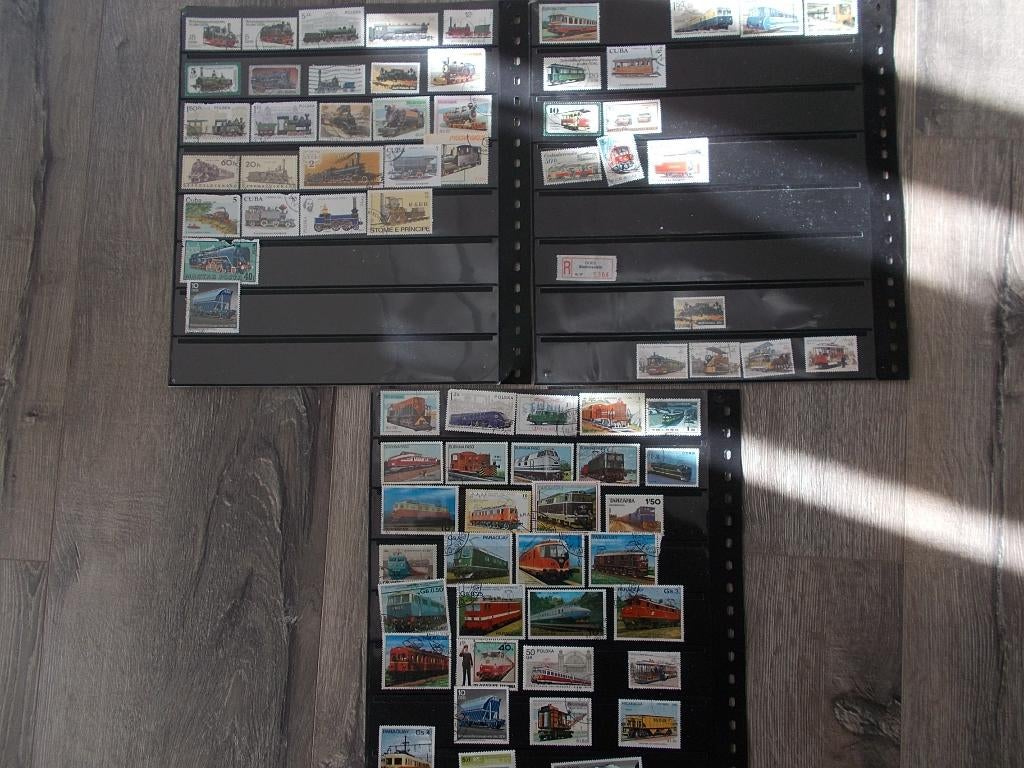treinen postzegels verzameling 75 stuks, Ophalen of Verzenden, Treinen