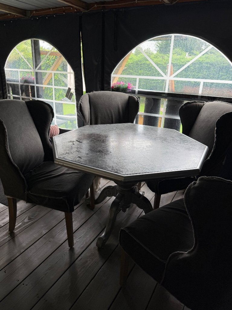 Eettafel + 4 stoelen grijs\zilver, Ophalen, Gebruikt, Overige vormen, Vier personen