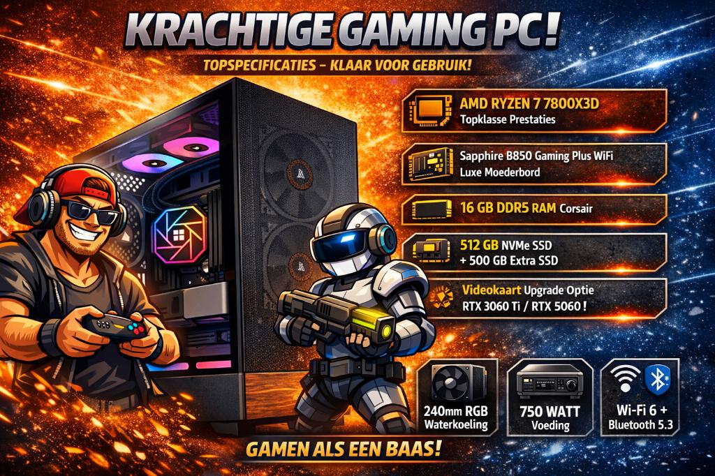 High End Game Pc AMD Ryzen 7 7800X3D Nieuw in doos, Custom Game Allrounder Ryzen 7 Pc, Nieuw, Ophalen of Verzenden, Gaming
