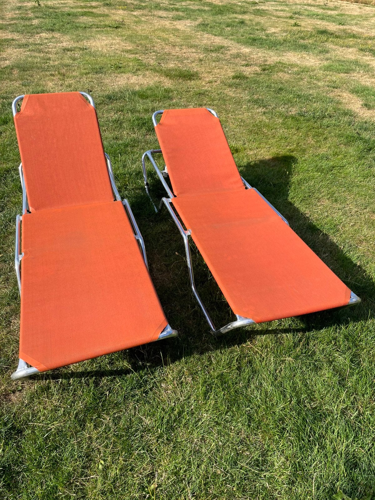 Strandbed, ligbed 2 stuks, Ophalen, Gebruikt, Aluminium, Verstelbaar