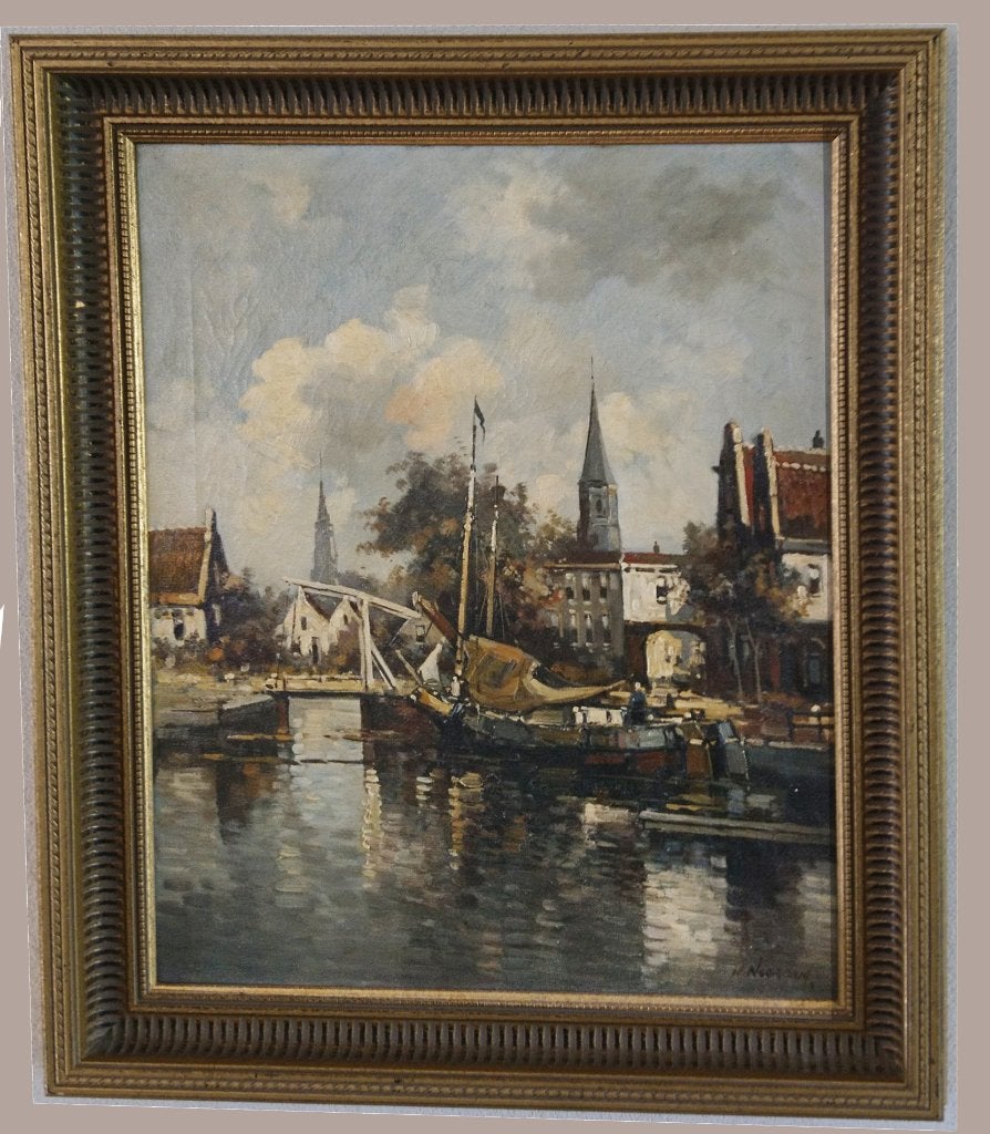 Schilderij H. Noordam houten ophaalbrug, Antiek en Kunst, Kunst | Schilderijen | Klassiek, Ophalen