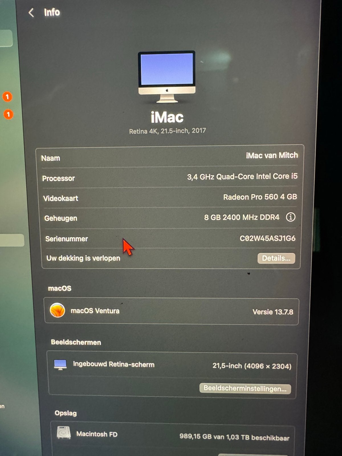 iMac Retina 4K 21.5-inch 2017 - Ventura 13.7.8, Ophalen, HDD en SSD, 8 GB, IMac